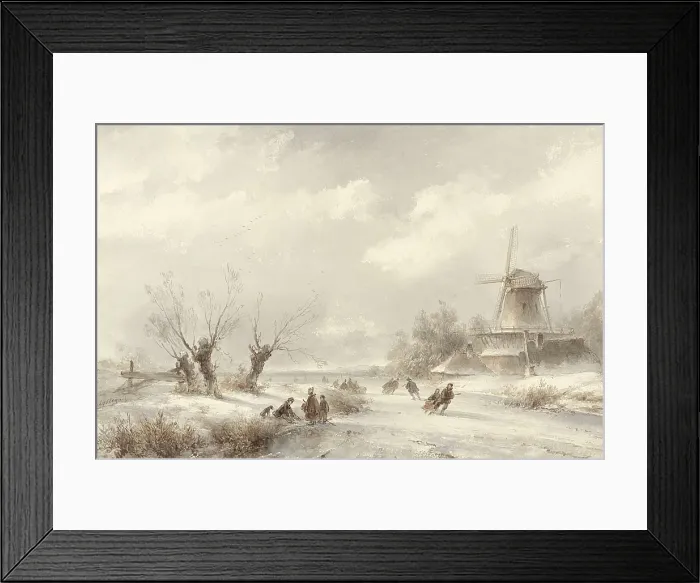 Framed Print : Winter Landscape with Skaters by a Windmill, by Lodewijk Johannes Kleijn, c. 1850-90. Dutch watercolor painting. Couples and families ice skating (BSLOC_2016_2_4) Framed Print : Winter Landscape with Skaters by a Windmill, by Lodewijk Johannes Kleijn, c. 1850-90. Dutch watercolor painting. Couples and families ice skating (BSLOC_2016_2_4)