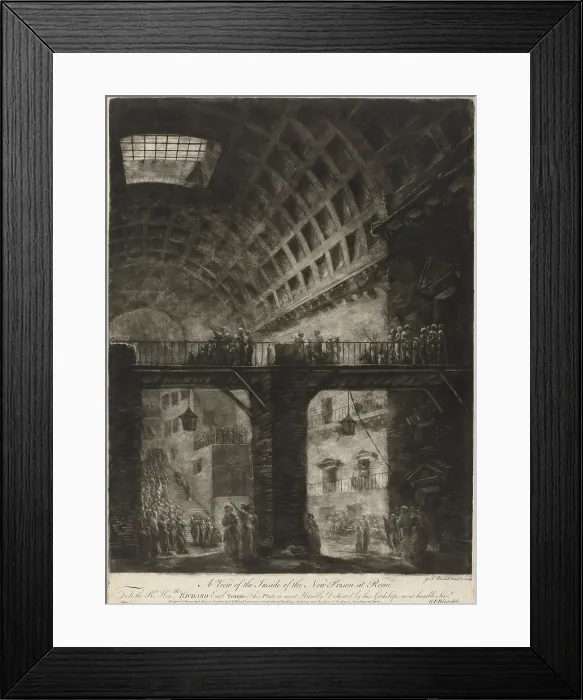 Framed Print : A View of the Inside of the New Prison at Rome, by Jacques François Blondel, 1765, French print, mezzotint