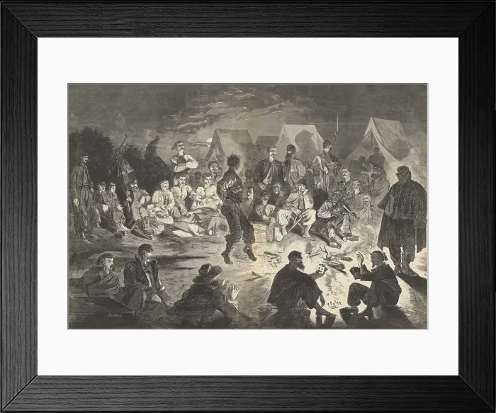 Framed Print : US Civil War. BIVOUAC FIRE ON THE POTOMAC, Harper's Weekly wood engraving after a drawing by Winslow Homer