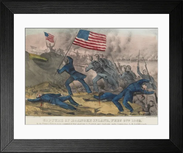 Framed Print : US Civil War, The Battle of Roanoke Island, Feb.7- 8, 1862, during the Burnside expedition Framed Print : US Civil War, The Battle of Roanoke Island, Feb.7- 8, 1862, during the Burnside expedition