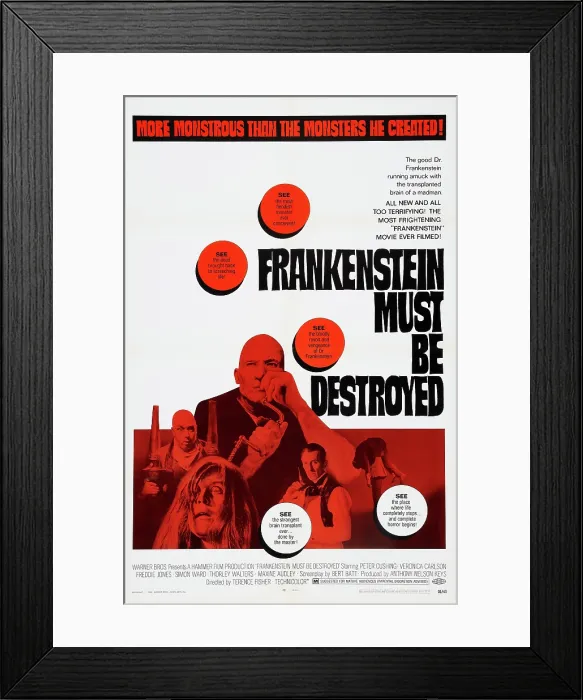 Framed Print : FRANKENSTEIN MUST BE DESTROYED, bottom left: Freddie Jones, bottom right: Peter Cushing, 1969 Framed Print : FRANKENSTEIN MUST BE DESTROYED, bottom left: Freddie Jones, bottom right: Peter Cushing, 1969