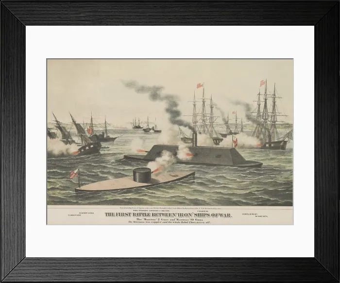 Framed Print : US Civil War, Battle of Hampton Roads, on March 9, 1862, the first engagement between ironclad gunboats