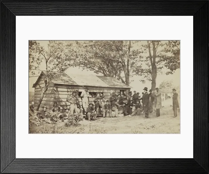 Framed Print : US Civil War, 1861-1865. Group of officers, soldiers, and African Americans gathered at a sutler's store Framed Print : US Civil War, 1861-1865. Group of officers, soldiers, and African Americans gathered at a sutler's store