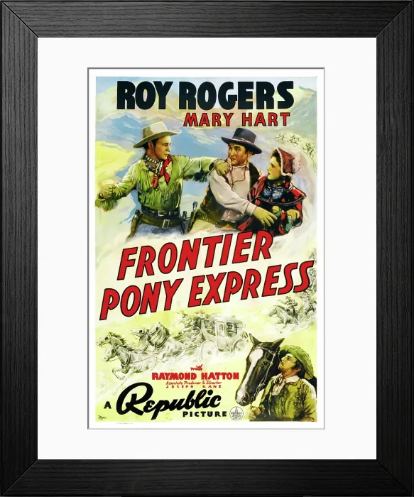 Framed Print : FRONTIER PONY EXPRESS, US poster art, top left: Roy Rogers, top right: Mary Hart, 1939 Framed Print : FRONTIER PONY EXPRESS, US poster art, top left: Roy Rogers, top right: Mary Hart, 1939