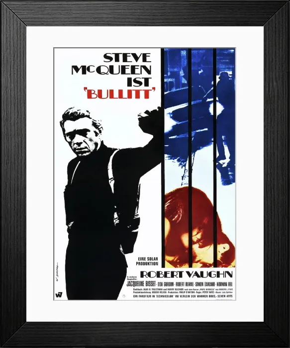 Framed Print : BULLITT, Steve McQueen on German poster art, 1968 Framed Print : BULLITT, Steve McQueen on German poster art, 1968