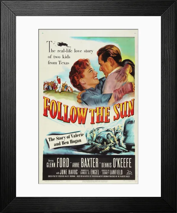 Framed Print : FOLLOW THE SUN, US poster, from left: Anne Baxter, Glenn Ford, 1951. TM and Copyright 20th Century Fox Film Corp. All rights reserved. / courtesy Everett Collection
