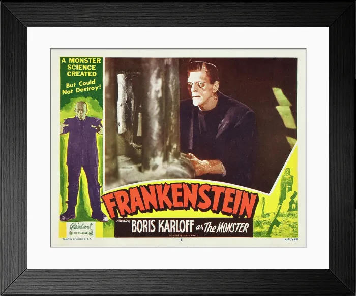 Framed Print : FRANKENSTEIN, Boris Karloff on 1951 re-release lobbycard, 1931