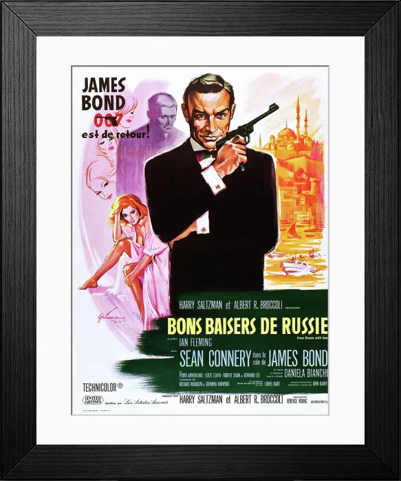 Framed Print : FROM RUSSIA WITH LOVE (aka BONS BAISERS DE RUSSIE), Sean Connery on French poster art, 1963