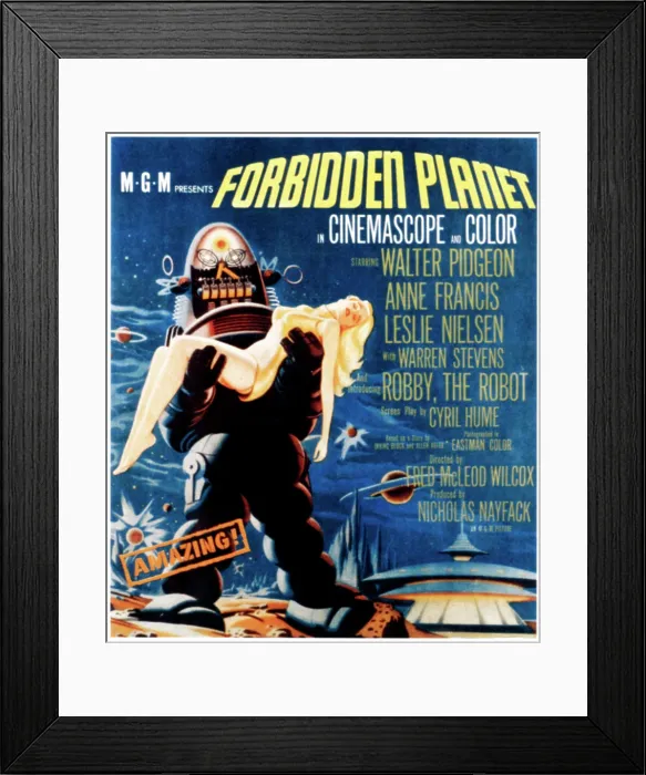 Framed Print : FORBIDDEN PLANET, left: Robby the Robot on window card, 1956 Framed Print : FORBIDDEN PLANET, left: Robby the Robot on window card, 1956