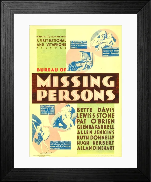 Framed Print : BUREAU OF MISSING PERSONS, midget window card, 1933