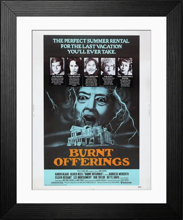 Framed Print : BURNT OFFERINGS, US poster, top from left: Oliver Reed, Karen Black, Burgess Meredith, Bette Davis, Eileen Heckart, 1976