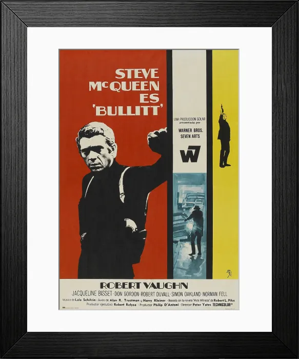 Framed Print : BULLITT, Steve McQueen on Spanish poster art, 1968