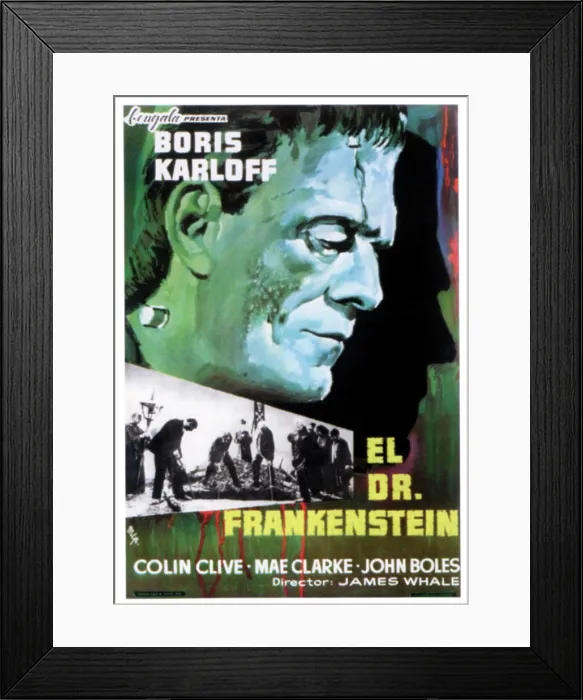 Framed Print : FRANKENSTEIN (aka EL DR. FRANKENSTEIN), top: Boris Karloff on Spanish poster art, 1931