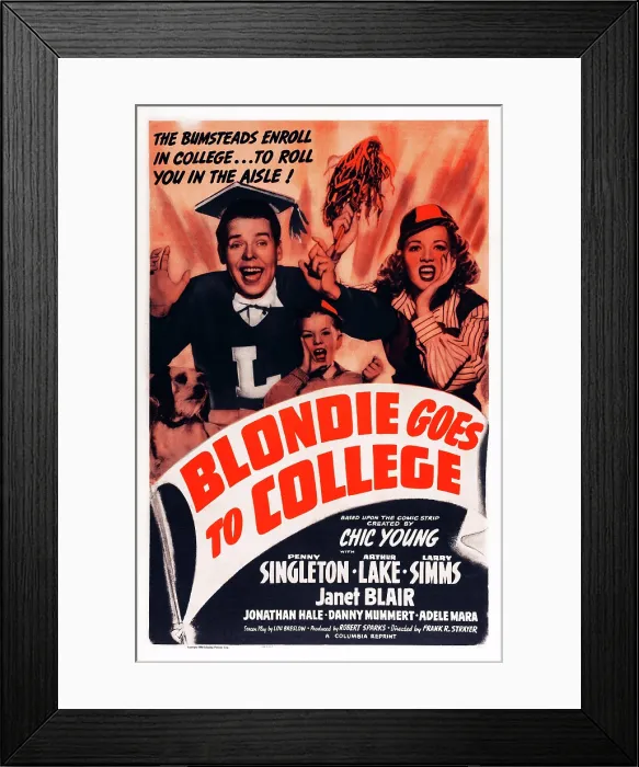 Framed Print : BLONDIE GOES TO COLLEGE, US poster art, from left: Arthur Lake, Larry Simms, Penny Singleton, 1942
