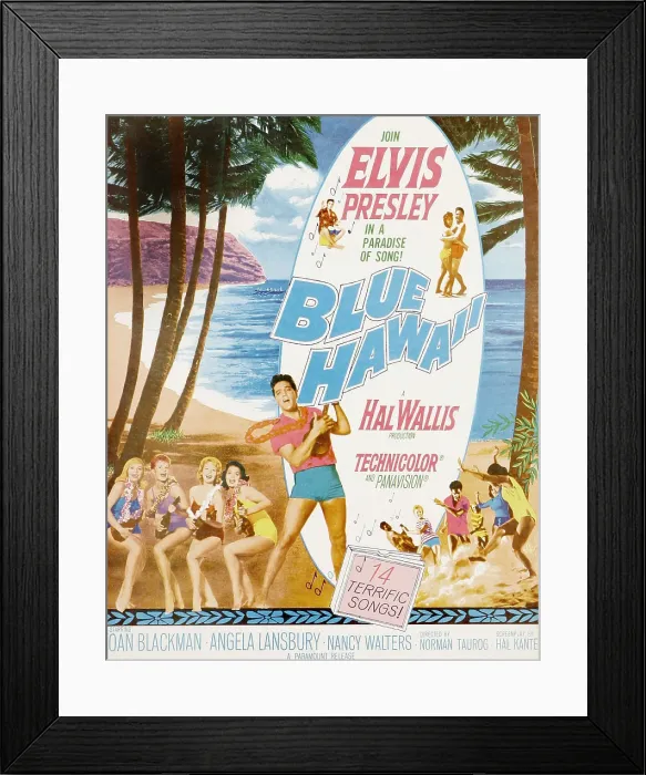 Framed Print : BLUE HAWAII, bottom center: Elvis Presley on poster art, 1961