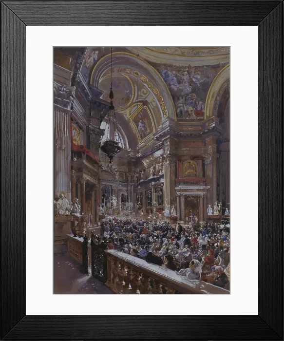 Framed Print : Interior of the Chapel of the Treasure of Saint Gennaro (Interno della cappella del Tesoro di San Gennaro), by Giacinto Gigante, 1863, 19th Century, watercolor