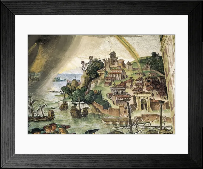 Framed Print : PINTURICCHIO, Bernardino di Betto, called Il (1454-1513). The Departure of Aeneas Silvius Piccolomini for Basel. 1502-1508. ITALY. Siena. Cathedral