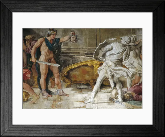 Framed Print : CARRACCI, Agostino (1557-1602); CARRACHE, Annibale. The Galleria Farnese. 1597-1602. ITALY. Rome. Farnese Palace. Detail. Perseus holding the head of Medusa. Baroque art. Fresco