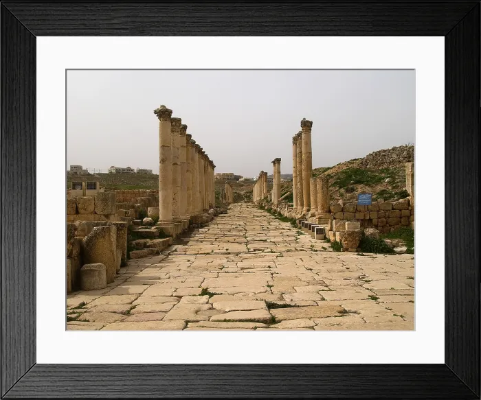 Framed Print : The South Decumanus of Jerash, 1st-2nd Century B.C. stone building - Jordan, Jerash. Whole artwork view