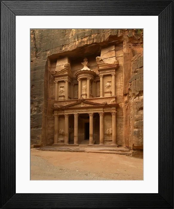 Framed Print : Bab el Siq Treasury (Al Khazneh), 1st Century A.D. carved stone, 39 x 28 m - Jordan, Petra, Bab el Siq. Whole artwork view