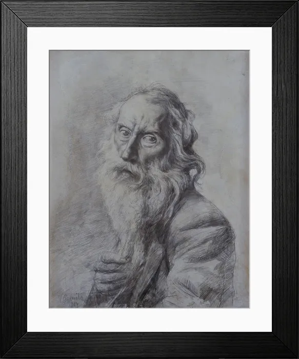 Framed Print : Self-portrait (Autoritratto), by Vincenzo Gemito, 1914, 20th Century, pencil on vellum, 64 x 51 cm - Italy, Campania, Naples, National Museum of Capodimonte. Whole artwork view Framed Print : Self-portrait (Autoritratto), by Vincenzo Gemito, 1914, 20th Century, pencil on vellum, 64 x 51 cm - Italy, Campania, Naples, National Museum of Capodimonte. Whole artwork view