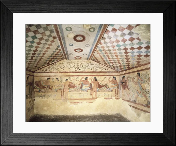 Framed Print : Tomb of the Leopards. ITALY. Tarquinia. Necropolis of Monterozzi. Banquet scene and leopards. Etruscan art. Fresco. AISA / Everett Collection**US SALES ONLY**
