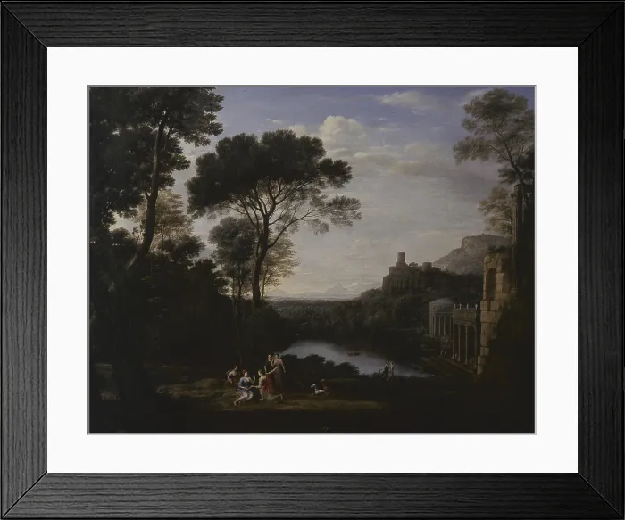 Framed Print : Landscape with the Nymph Egeria (Paysage avec la nymphe Egrie), by Claude Gelle known as Claude Lorrain, 1669, 17th Century, oil on canvas, 155 x 199 cm - Italy, Campania, Naples Framed Print : Landscape with the Nymph Egeria (Paysage avec la nymphe Egrie), by Claude Gelle known as Claude Lorrain, 1669, 17th Century, oil on canvas, 155 x 199 cm - Italy, Campania, Naples