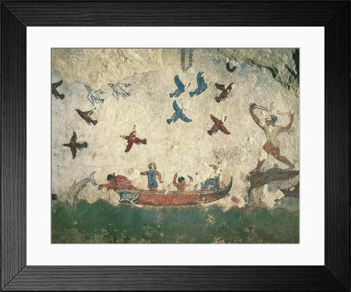 Framed Print : Tomb of Hunting and Fishing. ITALY. Tarquinia. Necropolis of Monterozzi. Tomb of Hunting and Fishing. Fishermen. Etruscan art. Fresco. AISA / Everett Collection**US SALES ONLY**