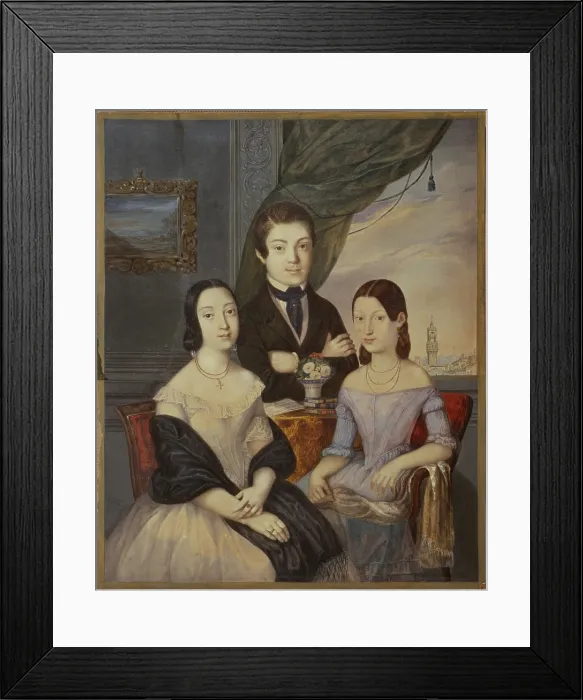 Framed Print : Portrait of Three People in an Interior (Ritratto di tre personaggi in un interno), by Francesco Pieraccini, c