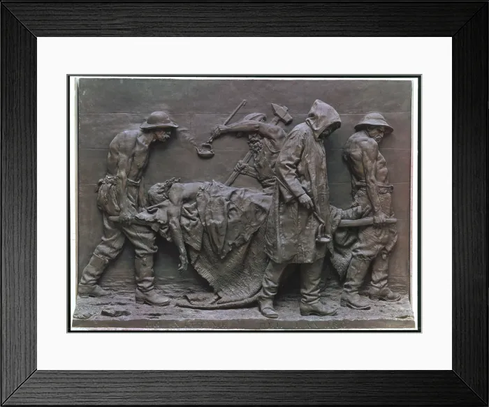 Framed Print : The Victims of Labor (Le vittime del lavoro), by Vincenzo Vela, 1882-1895, 19th Century, bronze, 239 x 323 x 40 cm - Italy, Lazio, Rome, National Gallery of Modern Art - GNAM