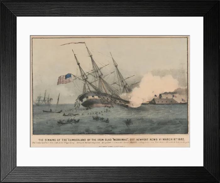 Framed Print : US Civil War, Battle of Hampton Roads, March 8, 1862, when the CSS Virginia attacked five Union ships Framed Print : US Civil War, Battle of Hampton Roads, March 8, 1862, when the CSS Virginia attacked five Union ships