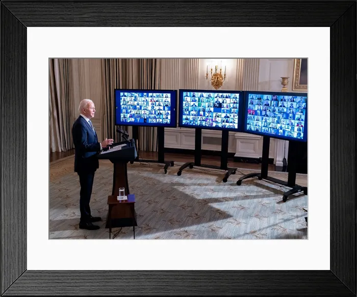 Framed Print : President Joe Biden officiates in a virtual swearing-in ceremony of top aides and appointees, on inauguration day, Jan. 20, 2021 (BSLOC_2021_4_35)