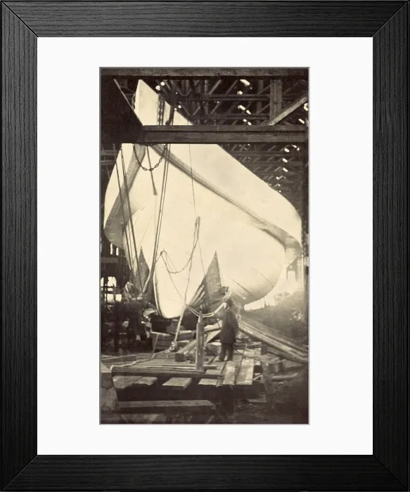 Framed Print : Ship designer, John Ericsson, posing by the hull of the Monitor Dictator, at the Delameter Iron Works, New York City, 1862-63