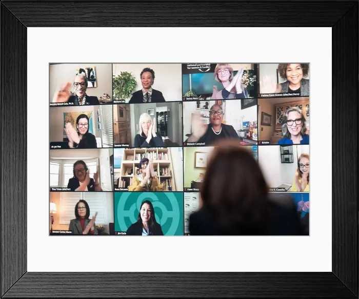 Framed Print : Vice President Kamala Harris participates in a virtual roundtable with women's leadership groups on the Biden administrations American Rescue Plan, Feb. 18, 2021