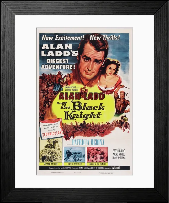 Framed Print : THE BLACK KNIGHT, US poster art, top: Alan Ladd, Patricia Medina, 1954 Framed Print : THE BLACK KNIGHT, US poster art, top: Alan Ladd, Patricia Medina, 1954