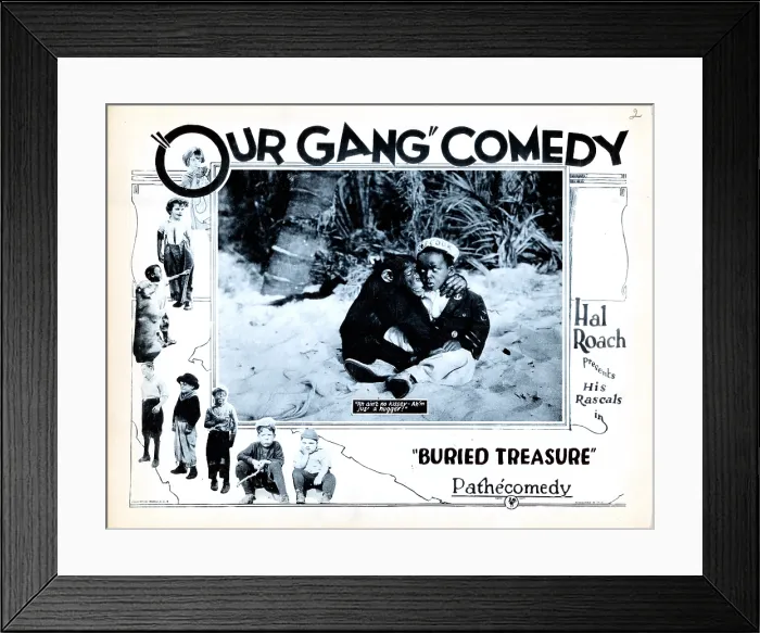 Framed Print : BURIED TREASURE, lobbycard, inset: Allen Farina Hoskins, left: Mary Kornman (top), Jackie Condon (top, baggy pants), Allen Farina Hoskins (hand up)