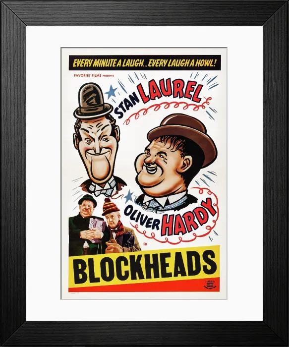 Framed Print : BLOCK-HEADS, US poster, top from left: Stan Laurel, Oliver Hardy, bottom from left: Oliver Hardy, Stan Laurel, 1938