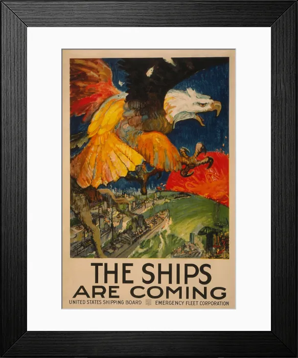 Framed Print : THE SHIPS ARE COMING. 1917 World War 1 poster by the United States Shipping Board