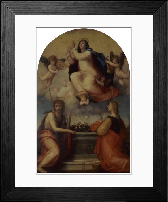 Framed Print : Assumption of the Virgin with Saint John the Baptist and Saint Catherine of Alessandria (Assunzione della Vergine), by Baccio della Porta known as Fra Bartolomeo, 1516