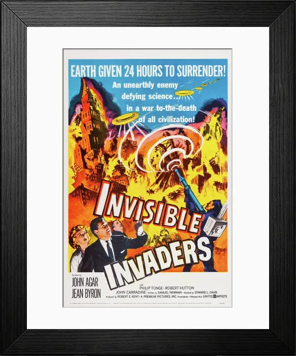 Framed Print : INVISIBLE INVADERS, US poster art, bottom from left: Jean Byron, Robert Hutton, Philip Tonge, 1959 Framed Print : INVISIBLE INVADERS, US poster art, bottom from left: Jean Byron, Robert Hutton, Philip Tonge, 1959