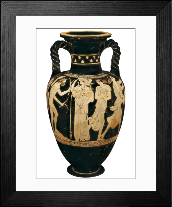 Framed Print : Amphora depicting Ulysses, Athena and princess Nausicaa. 5th c. BC. Greek art. Ceramics. GERMANY. Munich. Municipal Museum. AISA / Everett Collection**US SALES ONLY**