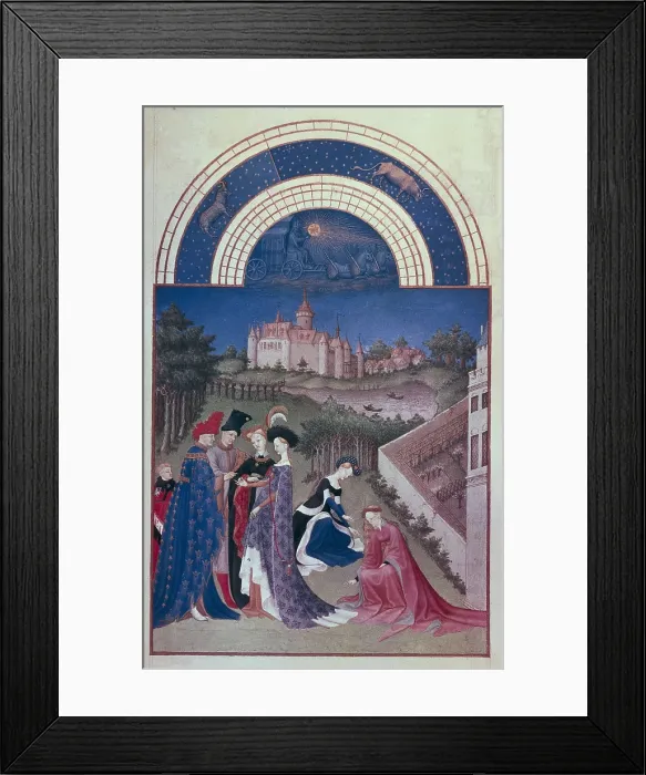 Framed Print : LIMBOURG, Jean (ca. 1370-1416); LIMBOURG, Herman (ca. 1370-1416); Limburg, Pol de (?-h.1416). The Richly decorated Hours of the Duke of Berry. ca. 1440. April