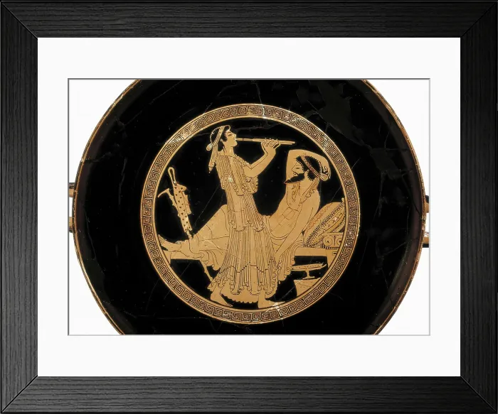 Framed Print : Attic red-figure cup depicting a woman playing a double flute. 6th c. BC. Red-figure on background decoration. Archaic Greek art. Ceramics. FRANCE. Paris. Louvre Museum Framed Print : Attic red-figure cup depicting a woman playing a double flute. 6th c. BC. Red-figure on background decoration. Archaic Greek art. Ceramics. FRANCE. Paris. Louvre Museum