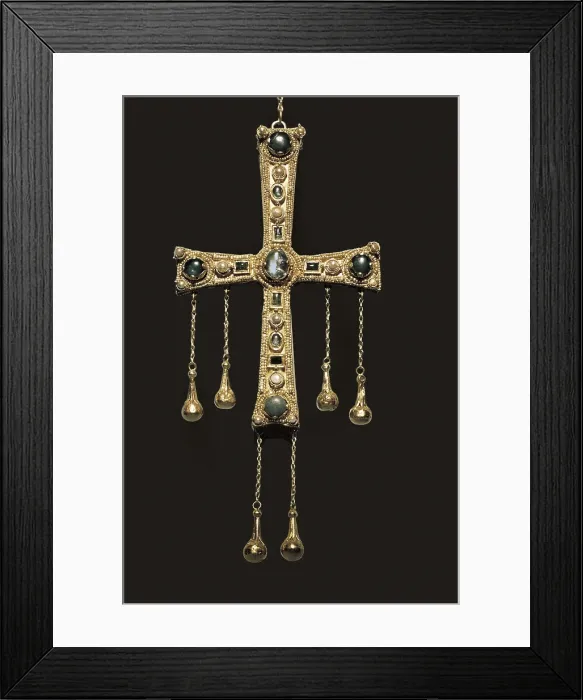 Framed Print : Cross of the crown of Agilulph. 6th c. Lombardian art. Gold and precious stones. Ostrogothic or Lombardian art. Jewelry. ITALY. Monza. Cathedral Treasure