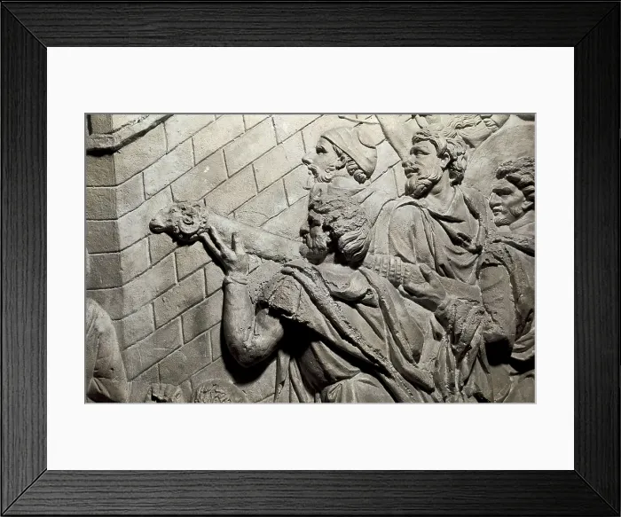 Framed Print : APOLLODORUS OF DAMASCUS (60-129). Column of Trajan. 110; Theodosius Obelisk. 390. ITALY. Rome. Forum of Trajan. Roman legionaries with a battering ram. Roman art. Early Empire