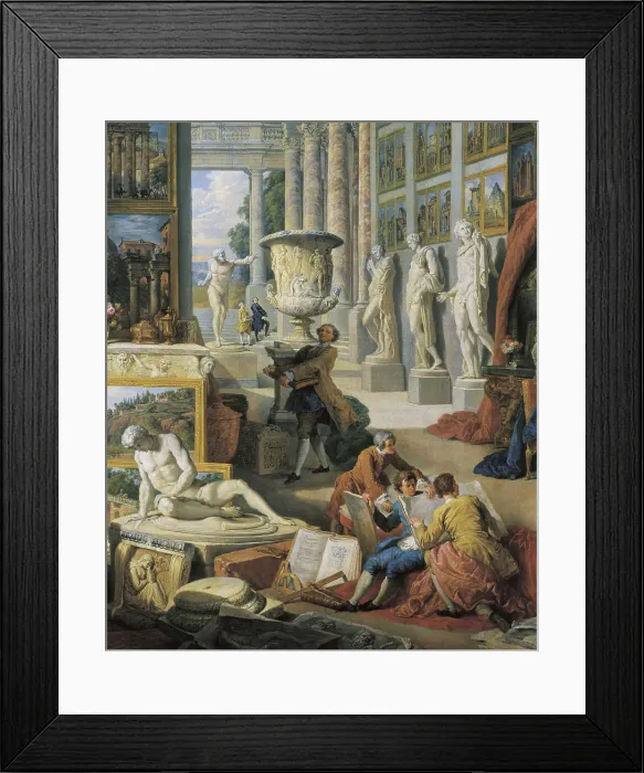 Framed Print : PANNINI, Giovanni Paolo (1691-1765). Gallery of Views of Ancient Rome. 1758. Central detail of the draftsmen. Baroque art. Oil on canvas. FRANCE. Paris. Louvre Museum Framed Print : PANNINI, Giovanni Paolo (1691-1765). Gallery of Views of Ancient Rome. 1758. Central detail of the draftsmen. Baroque art. Oil on canvas. FRANCE. Paris. Louvre Museum