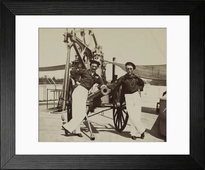 Framed Print : US Civil War. Two sailors on deck of Union ship, USS Hunchback, a side-wheeler, steam-powered gunboat. She was converted from New York City ferry built in 1852 (BSLOC_2018_8_59) Framed Print : US Civil War. Two sailors on deck of Union ship, USS Hunchback, a side-wheeler, steam-powered gunboat. She was converted from New York City ferry built in 1852 (BSLOC_2018_8_59)