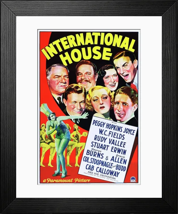 Framed Print : INTERNATIONAL HOUSE, US poster art, W.C. Fields, Stuart Erwin, Peggy Hopkins Joyce (second from bottom left), Gracie Allen, Rudy Vallee, George Burns, 1933 Framed Print : INTERNATIONAL HOUSE, US poster art, W.C. Fields, Stuart Erwin, Peggy Hopkins Joyce (second from bottom left), Gracie Allen, Rudy Vallee, George Burns, 1933