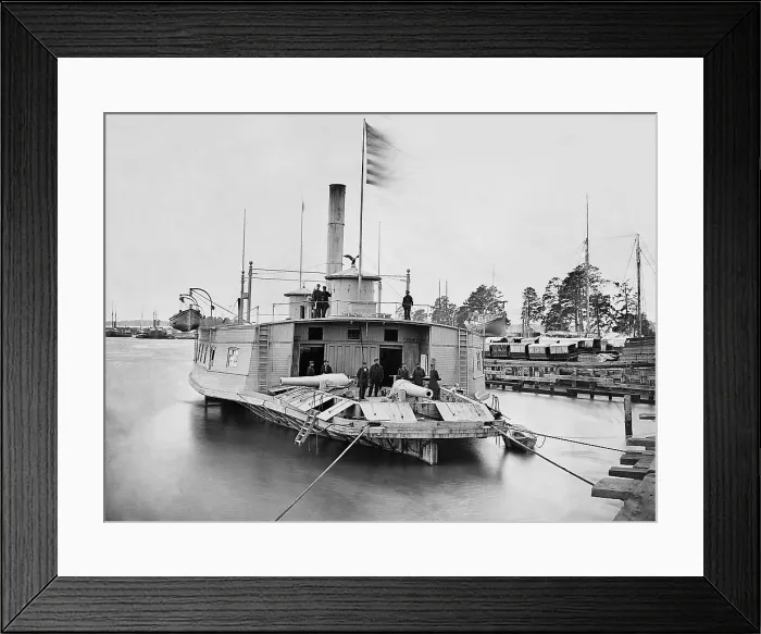 Framed Print : US Civil War. Union wooden side-wheeler, the USS Morse, was built as a New York ferry and refitted for duty as a blockader in Nov. 1861. She has two nine inch cannons on her bow Framed Print : US Civil War. Union wooden side-wheeler, the USS Morse, was built as a New York ferry and refitted for duty as a blockader in Nov. 1861. She has two nine inch cannons on her bow