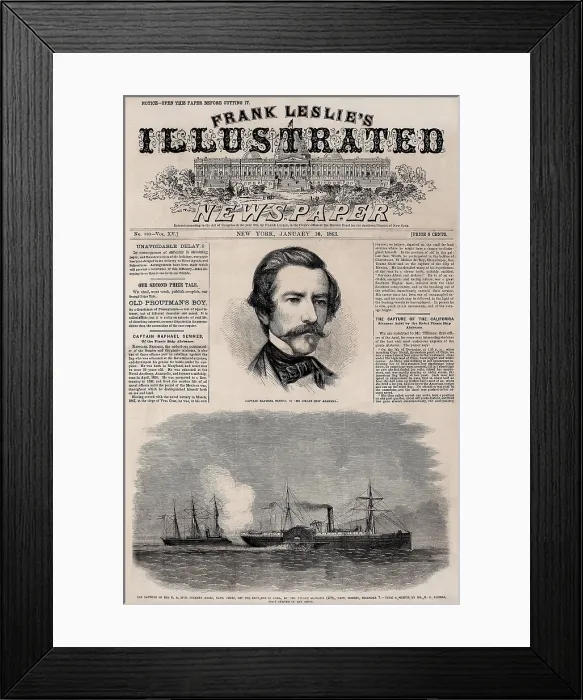 Framed Print : Sailor Raphael Semmes picture on the front page of Frank Leslie's Illustrated Newspaper, Jan. 3, 1863